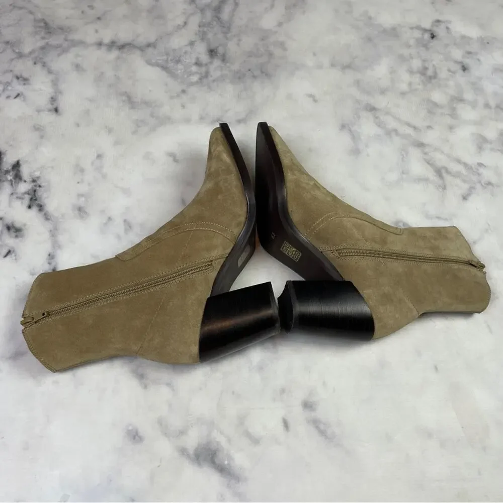 Jeffrey Campbell Jolena Tobacco Suede Ankle Boots Pointy Toe Stacked Heel Sz 8.5